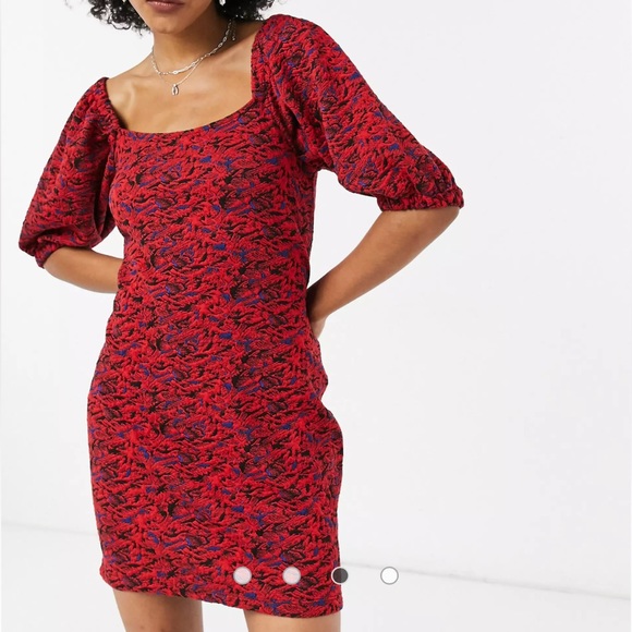 Free People Sunset Puff Sleeve Textured Mini Dress In Red Combo. NWT! Sz L - Picture 7 of 12